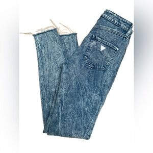 GUESS 1981 Skinny Jeans Blue Acid Wash High Rise Raw Hem W25 L26.5